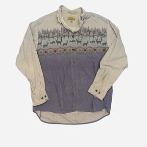 Vintage Cabela's Deer Tribal Print Button Down Western Shirt